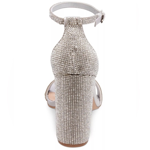 STEVE MADDEN Carrson Silver Ankle Strap Block Heels Formal Sparkly Crystals - Picture 11 of 14